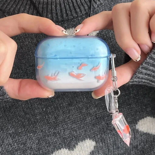 Goldfish Pattern TPU Soft Case with Pendant for AirPods 2 3 4 - Image 2